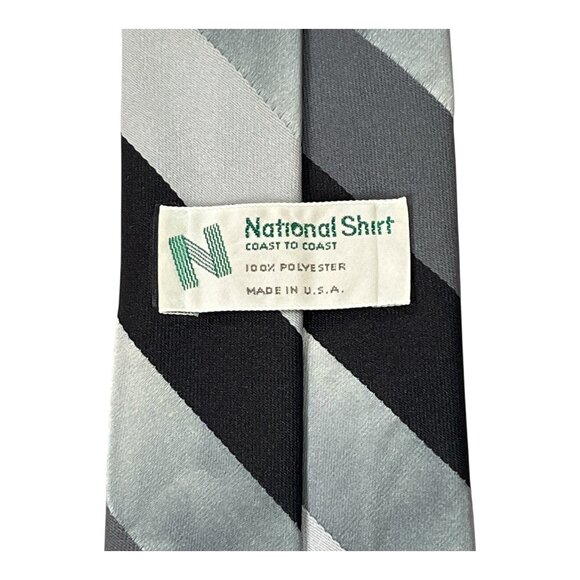 Vintage National Shirt Coast to Coast Men’s Tie – Black & Silver Striped USA - Picture 3 of 3